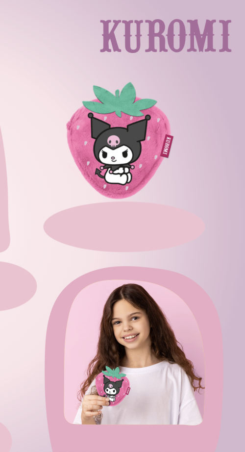 KUROMI - Jordgubbe - Fuskpälsmyntbörs '12x11x2cm' Karactermania