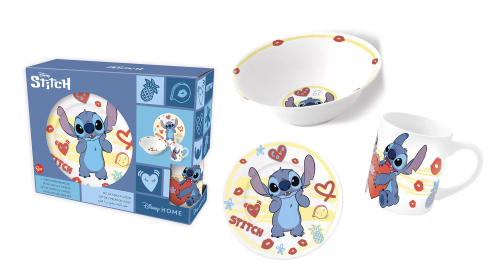 STITCH - Middagsset - Mugg 325ml + Skål + Tallrik 3 delar Stor