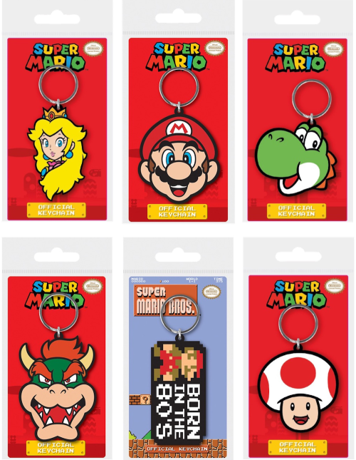 SUPER MARIO - Set med 12 Gumminyckelringar - 6 Assorteringar Pyramid