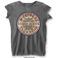 THE BEATLES - T-Shirt BurnOut Col - Sgt Pepper Drum - Woman (XS) Rockoff