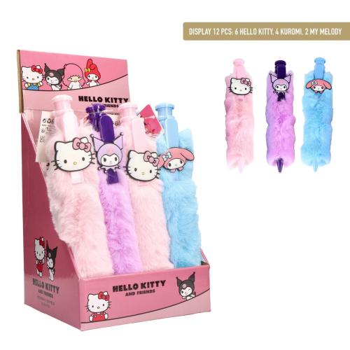 HELLO KITTY & Friends - Display av 12 Gigantiska Fluffiga Pennor Cerda