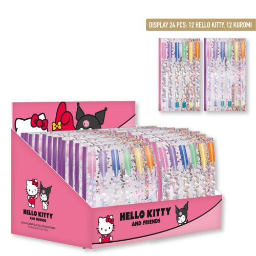 HELLO KITTY & KUROMI - Display av 24 Förpackningar med 6 Multicolor Gelpennor Cerda