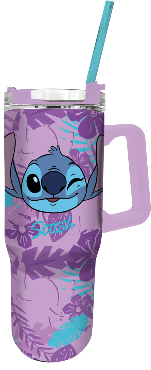 STITCH - Lila Blomma - XXL Rambler Mug - Storlek 39Oz Stor