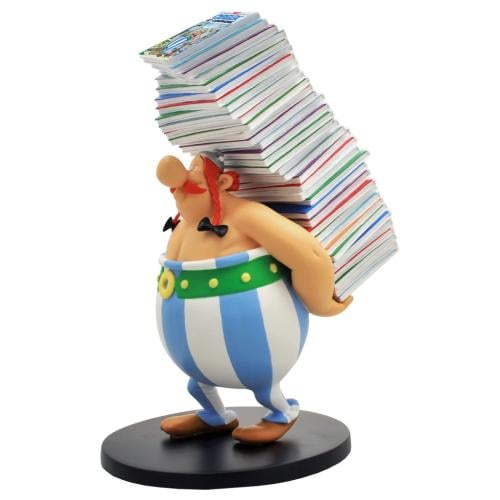 ASTERIX & OBELIX - Obelix bärande en hög serietidningar - Figur 30cm Plastoy