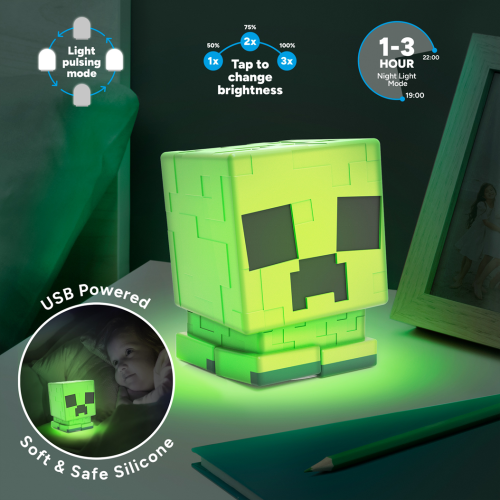 MINECRAFT - Creeper - 'SquishyGlo' Silikonlampa Uppladdningsbar 15cm Paladone