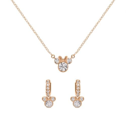 MINNIE - Mor & Dotter Set - Silver Brass Pläterad Halsband + Örhängen Peershardy