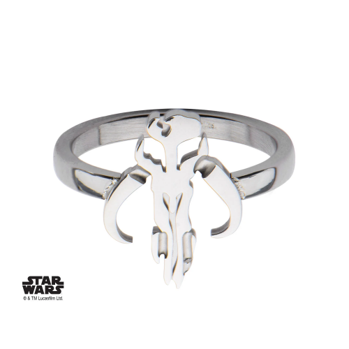 STAR WARS - Kvinnors Rostfritt Stål Mandalorian Sym Cut Ring - Storlek 6 S1 Studio