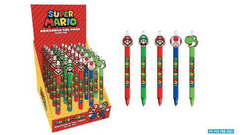 SUPER MARIO - Huvudtopper Raderbar Gelpenna (Display av 30 st) Pyramid